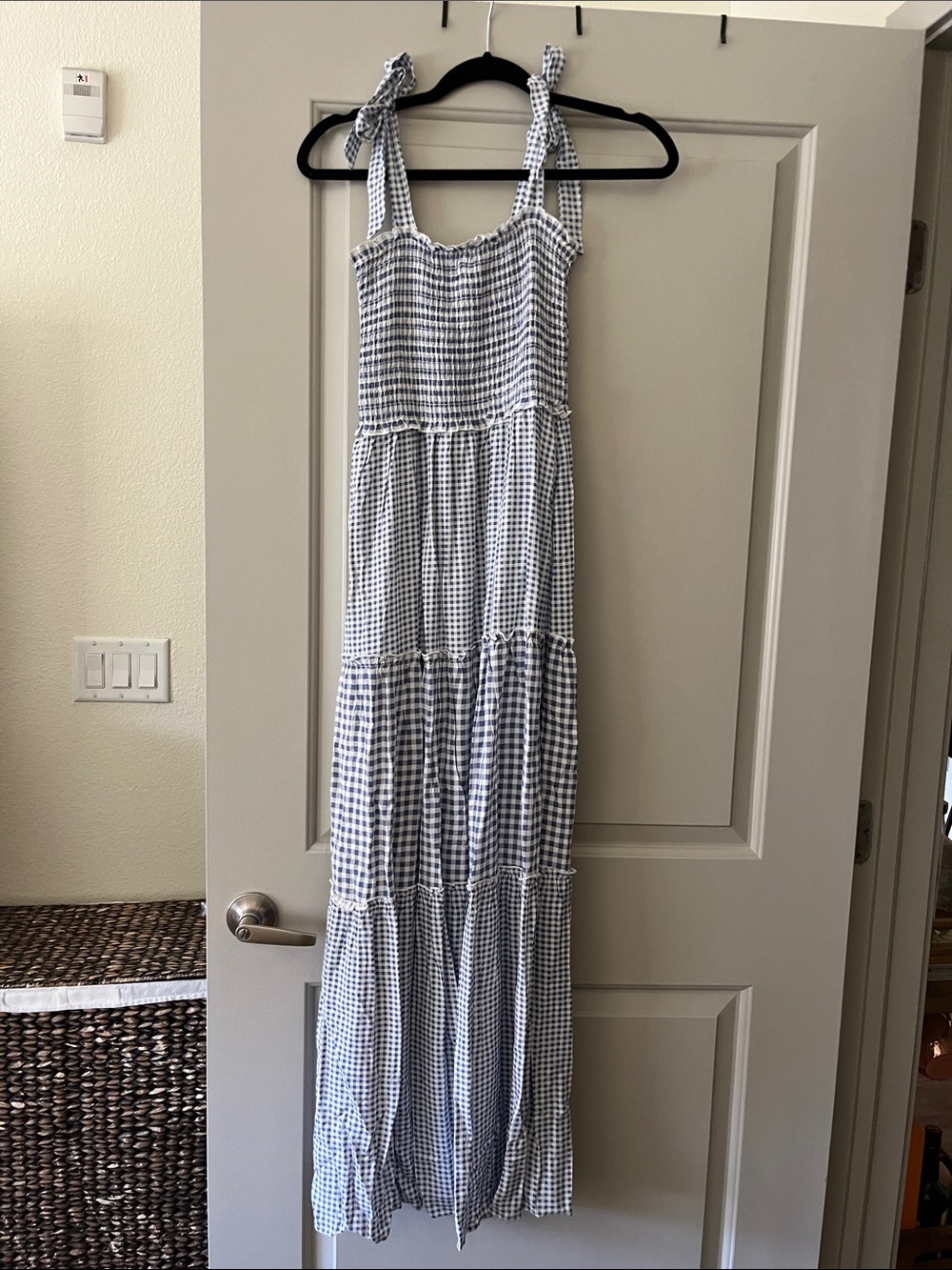 Blue and White checkered cottagecore maxi dress